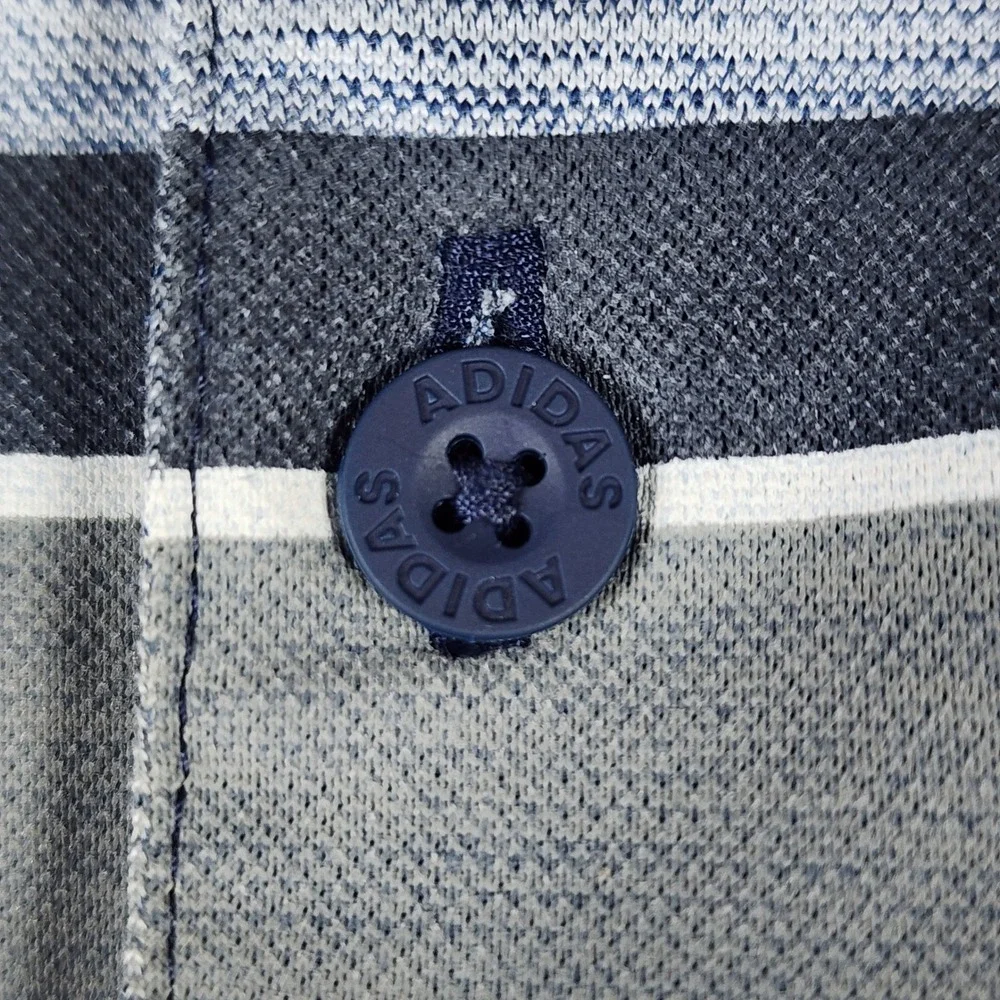 Adidas Polo Shirt Mens L Blue Space Dye Chest Stripe Golf Top Excellent